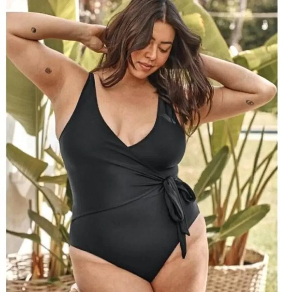 Summersalt The Perfect Wrap One Piece Swimsuit Urchin Black Minimalist SZ 20